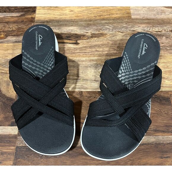 Clarks Cloudsteppers Black Mira Isle Slide On Sandals Size 8.5 Wide - Picture 1 of 6